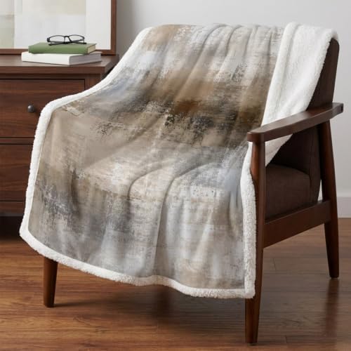 Brown Gray Abstract Sherpa Fleece Throw Blanket Vintage Minimalist
