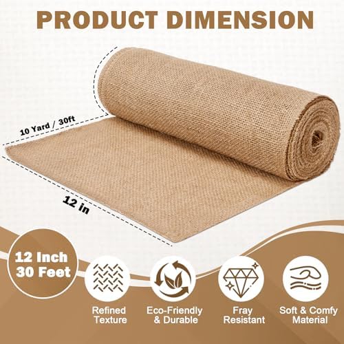 12" x 10 yd Burlap Table Runners, Jute Burlap Runner for Table, Fabric