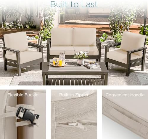 Codi Outdoor Chair Cushions, 24x24 Deep Seat Replacement Set, Beige