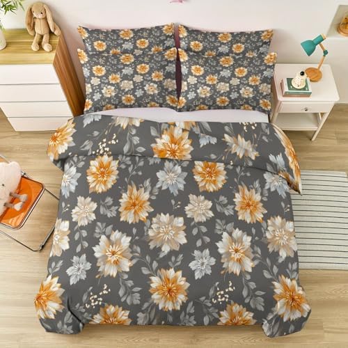 Reversible Duvet Cover Set King Plants Dahlias Garden - Bedding Set