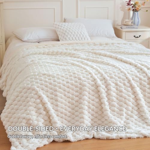 XeGe Luxury Bubble Fluffy Faux Rabbit Fur Large Blanket 60"x80", Beige