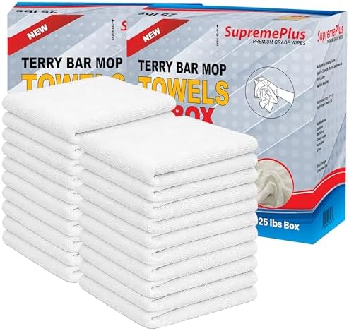 White Terry Bar Mop Towels, Pack of 400 (Approx.) 100% Cotton Cleaning