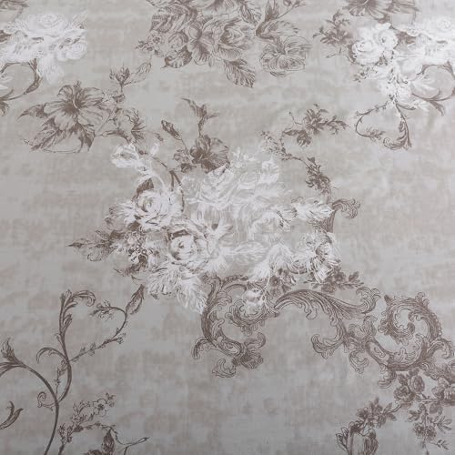 Gray-Beige Boho Floral Percale Sheets Queen Size Deep Pocket, 4Pcs