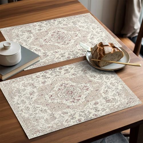 Placemats Set of 8, Beige Boho Woven Placemat, Linen Place Mats for