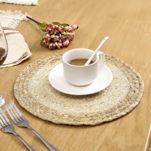 Boho Farmhouse Handmade Woven Placemats, Set of 8 - Natural Gourd