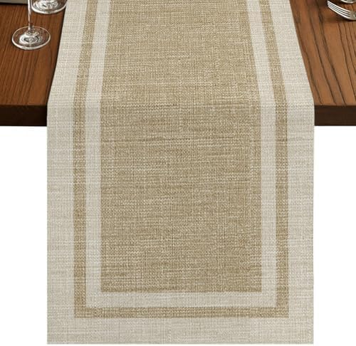 Beige Vintage Table Runner 108 Inch Long Dresser Scarves Linen