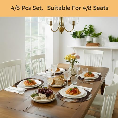 Neutral Woven Pattern Round Braided Placemats Set of Set of 8 Heat