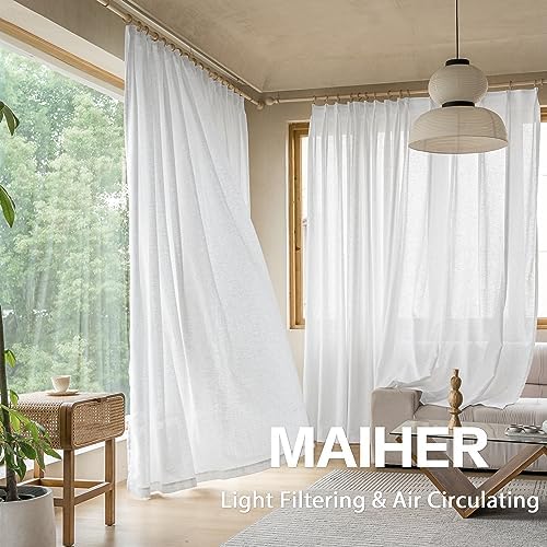 MAIHER Beige White Pinch Pleat Semi Sheer Curtains 120 Inches Long 1