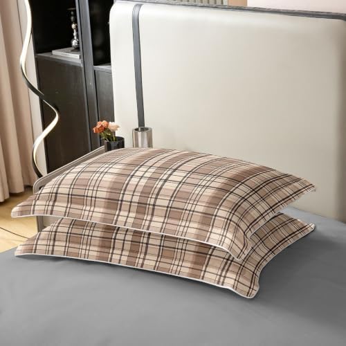 Castle Fairy Vintage Brown Plaid 100% Cotton Duvet Cover Set
