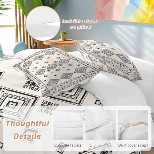 Grey Boho Bedding Full Duvet Cover Set, 3 Piece Microfiber Soft