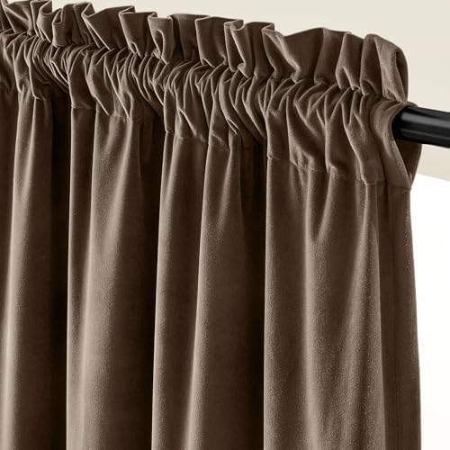 Lazzzy Extra Long Truffle Velvet Curtains Rod Pocket 52×120 Inch 2