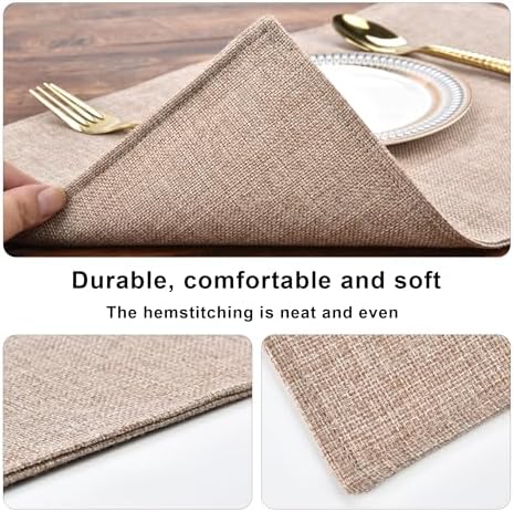 SLKQG Faux Linen Placemats Set of 8, Heat Resistant Washable Double