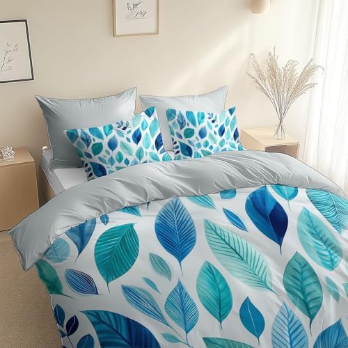 Grey Duvet Cover Set King Size, Kids Teens Watercolor Style Plant