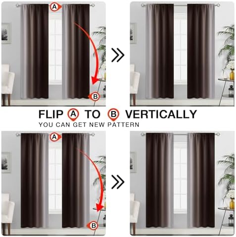 SimpleHome Ombre Rod Pocket Brown Curtains for Bedroom, 42Wx72L