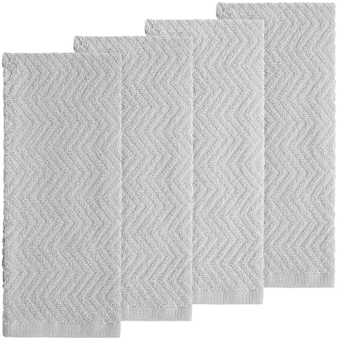 DecorRack 100% Cotton Kitchen Towels 15x25 in, Light Gray Set