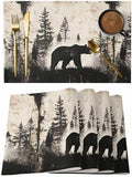 Placemats Set of 8, Black Beige Rustic Bear Woven Placemat, Linen