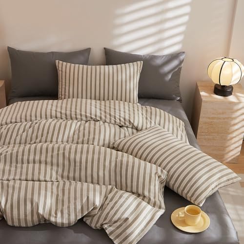 HighBuy Vintage Grey Striped Duvet Cover Set King Size - 3 Piece 100%