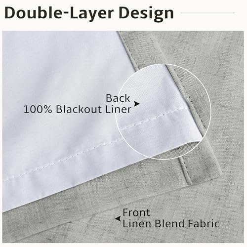 Naturoom 100% Blackout Linen Pinch Pleat Curtains 108 Inch 9FT Light