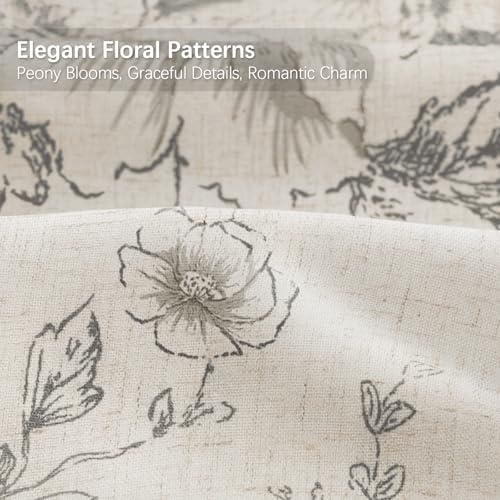 Farmhouse Floral Vintage Shower Curtain for Bathroom, Grey and Tan