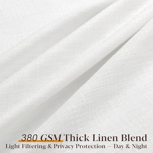120 Inch Long White Pinch Pleated Linen Curtains 2 Panels Set for