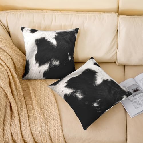 (Not Real) Cowhide Pillow Covers 22x22 Pack Of 2,Black White Grey Cow