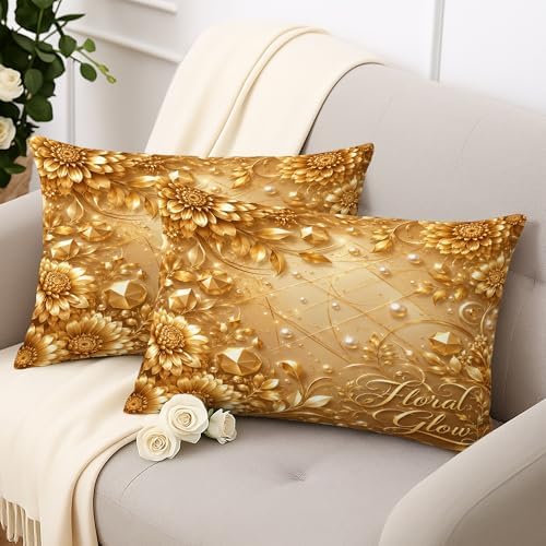Sunflower Throw Pillow Covers Set of 2, Elegant Glamorous Leaves