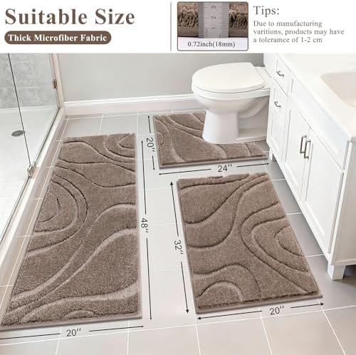 HEBE Bathroom Rugs Set 3 Piece, Soft Bath Mat Set Non Slip Washable