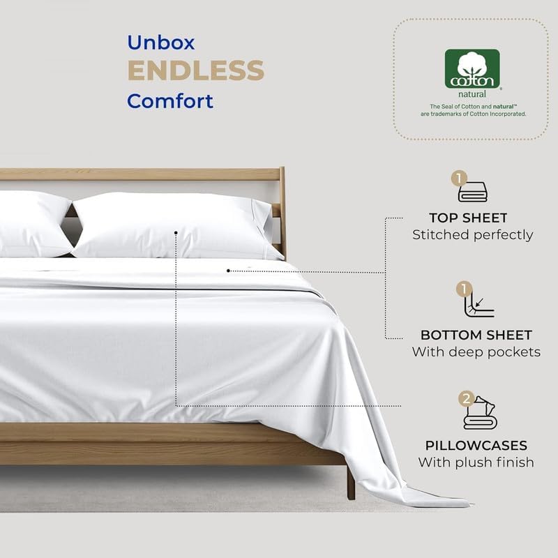 Pima Cotton Full XL Size Sheet Set, 4Pc Bed Set, Soft & Breathable