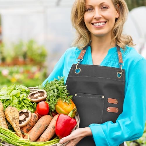 Unisex Aprons with Large Pockets,Cotton Canvas Cross Back Heavy Duty