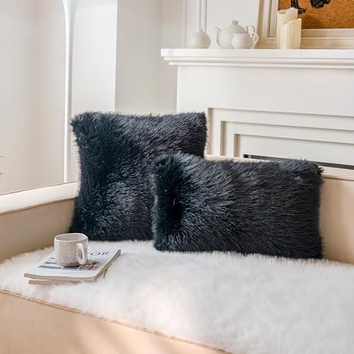 Neelvin Black Faux Fur Cozy Fluffy Double-Sided Decorative Throw