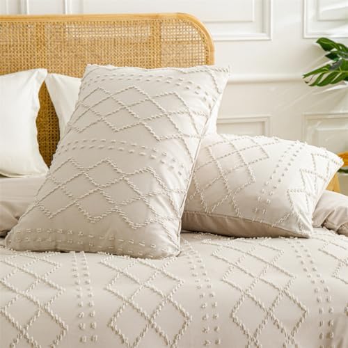 INFLAG Boho Duvet Cover, 3pc Boho Tufted Microfiber Bedding Comforter