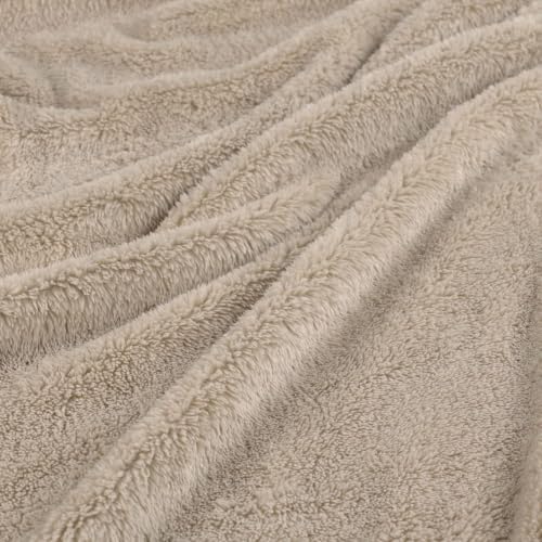 SUPERIOR Solid Fleece Bundle King Bed Blanket and Throw 2PC Set, Linen