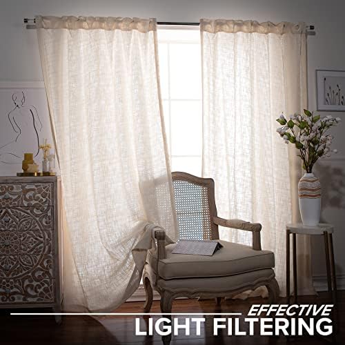 100% Cotton Weave Texture Curtains Set of 2, 52”Wx96”L, Ivory, Back