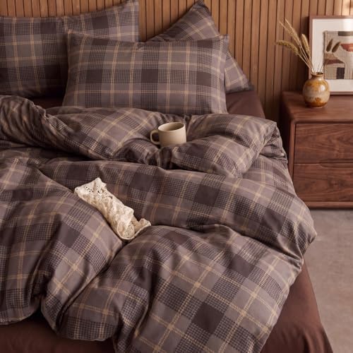 100% Cotton Buffalo Plaid Duvet Cover Queen Size – Taupe Gingham Duvet