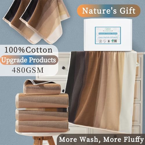 VOOVA & MOVAS 8Pcs Cotton Towel Set,100% Cotton,Beige and Brown