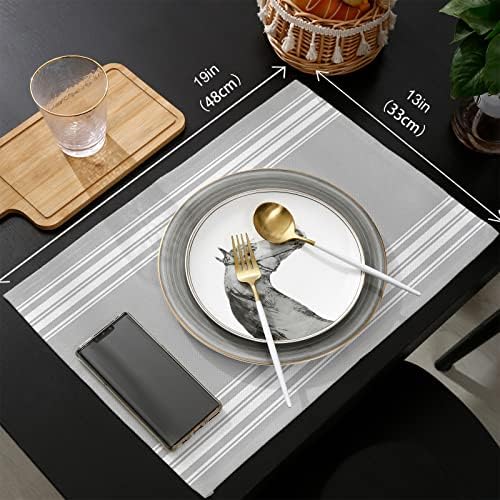 Grey White Stripes Table Mats Set of 4 With Table Runner 90 Inches