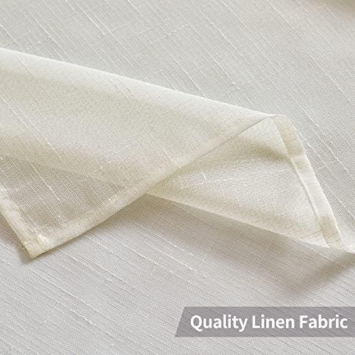 MIULEE Natural Linen Semi Sheer Window Curtains - Elegant Solid Ivory