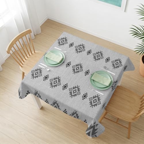 Diamond Pattern Tablecloths 60" x 60”, Vintage Ethic Tribal Gray