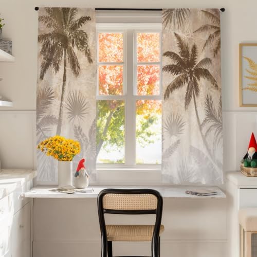 Palm Trees Sheer Curtains 72 Inches Long, Tropical Coconut Palms