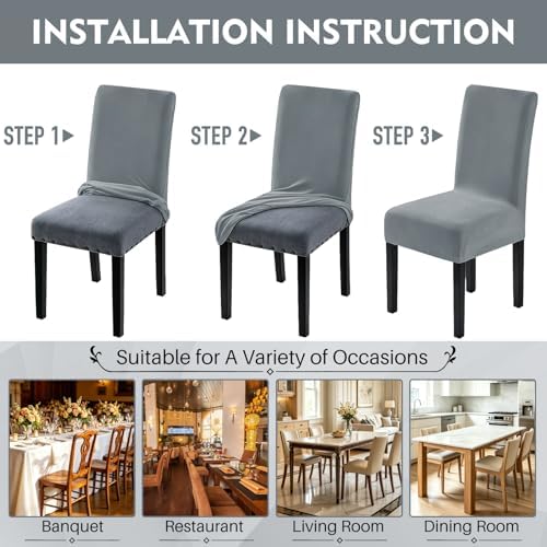 YEMYHOM Real Velvet Dining Chair Covers Set of 4, Stretch Parsons