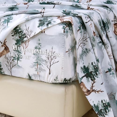 King Printed Flannel Sheet Set, 100% Cotton, 16" Deep, 4-Piece