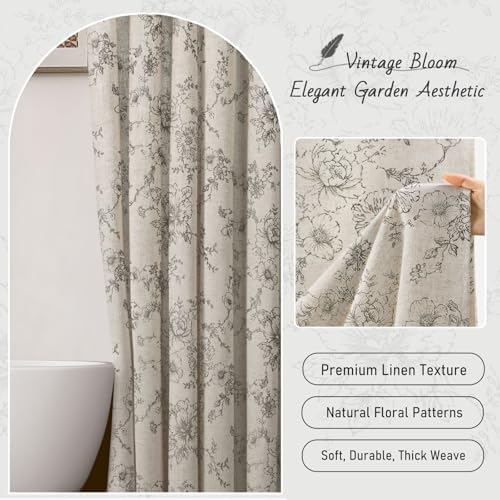 Farmhouse Floral Vintage Shower Curtain for Bathroom, Grey and Tan