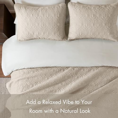 Madison Park Luxurious Cotton Damask Quilt Set, 3PC King/Cal King Bed