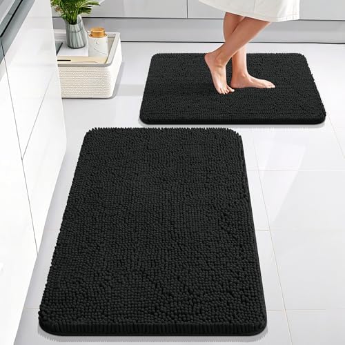 OLANLY Chenille Bath Mat and Bathroom Rugs Sets 2 Piece, Bath Mat Size