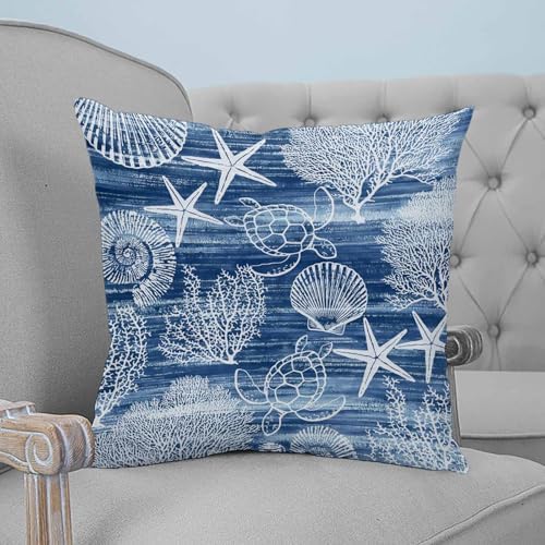 Pillow Covers 20x20 Set of 2, Navy Blue Coastal Square Throw Pillow