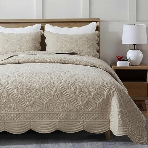 meadow park Embroidered Quilt Set King Size - 3 Pieces, Washed
