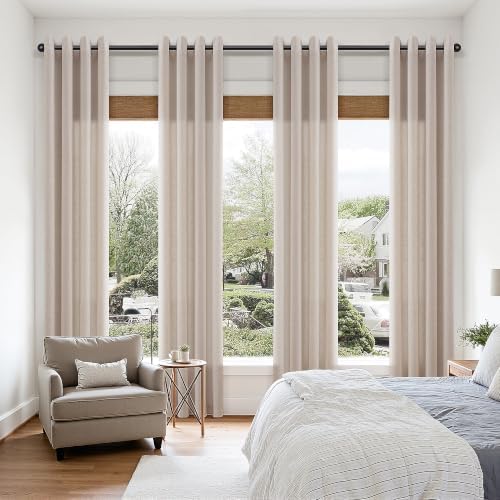 SMABU Linen Grommet Curtains 96 Inches Long for Living Room Sand Beige