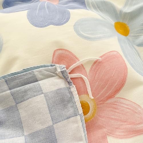 100% Cotton 4 Pieces Duvet Cover Queen Sets, Floral Print Bedding