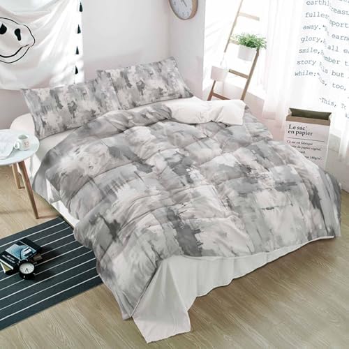 Duvet Cover Set Queen, Abstract Gray White Faded Impressionism 3 Piece