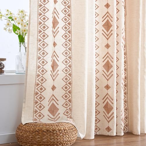 Boho Curtains 2 Panels for Living Room Geometric Patterned 96 Inch